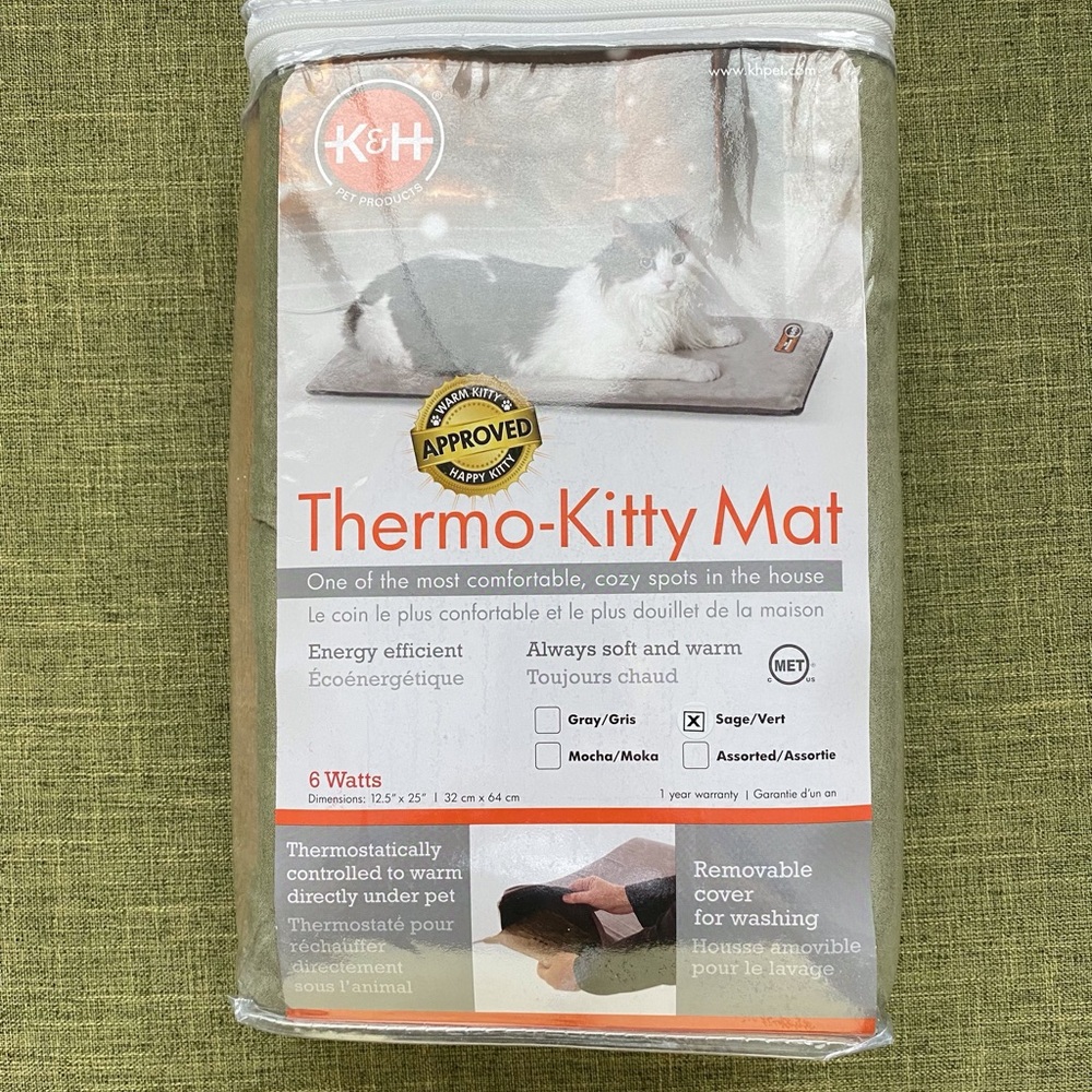 Thermo-Kitty Mat electric blanket bedding in Sage & Tan - NWT